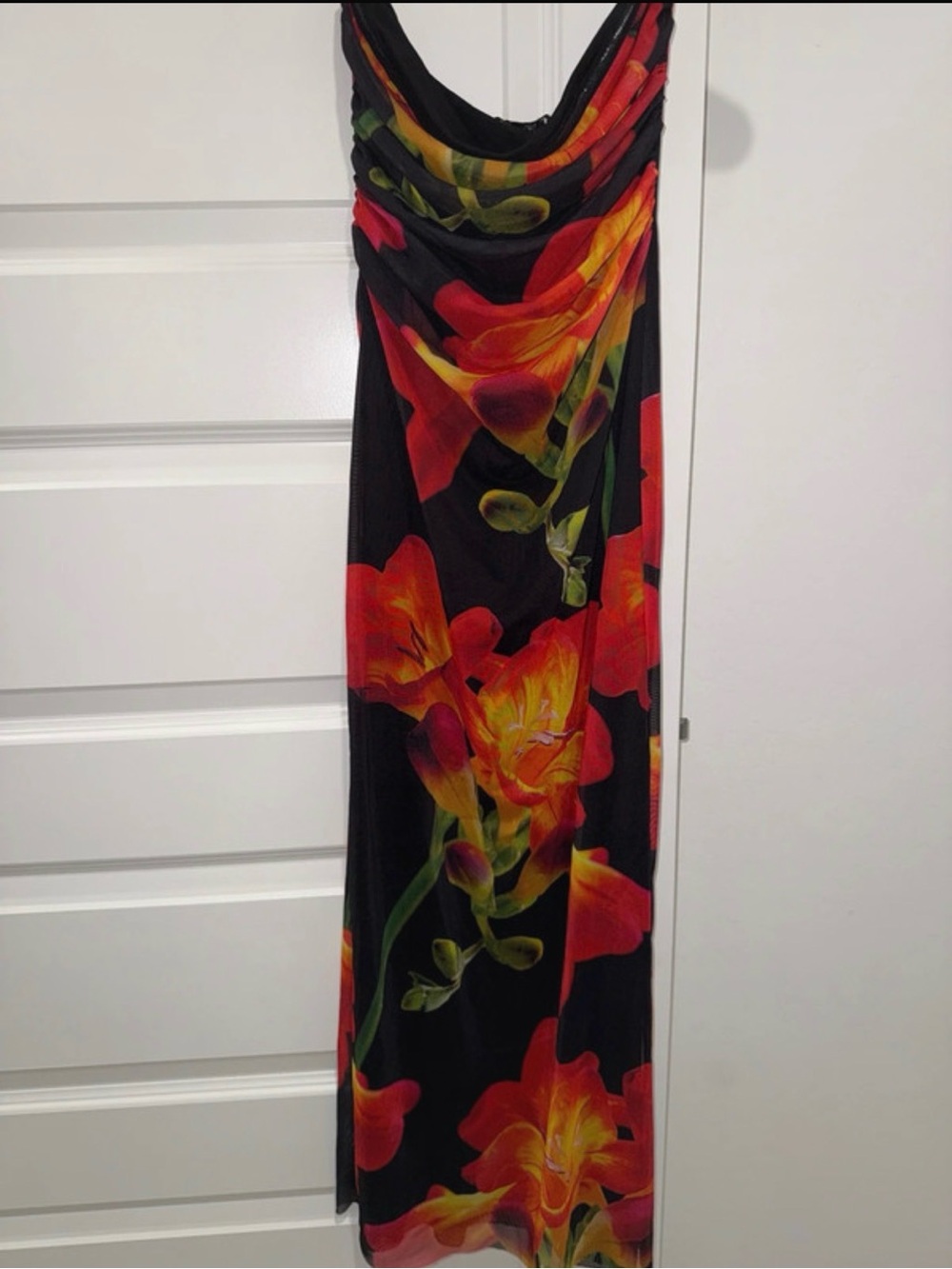 Zara Floral Strapless Mesh Dress